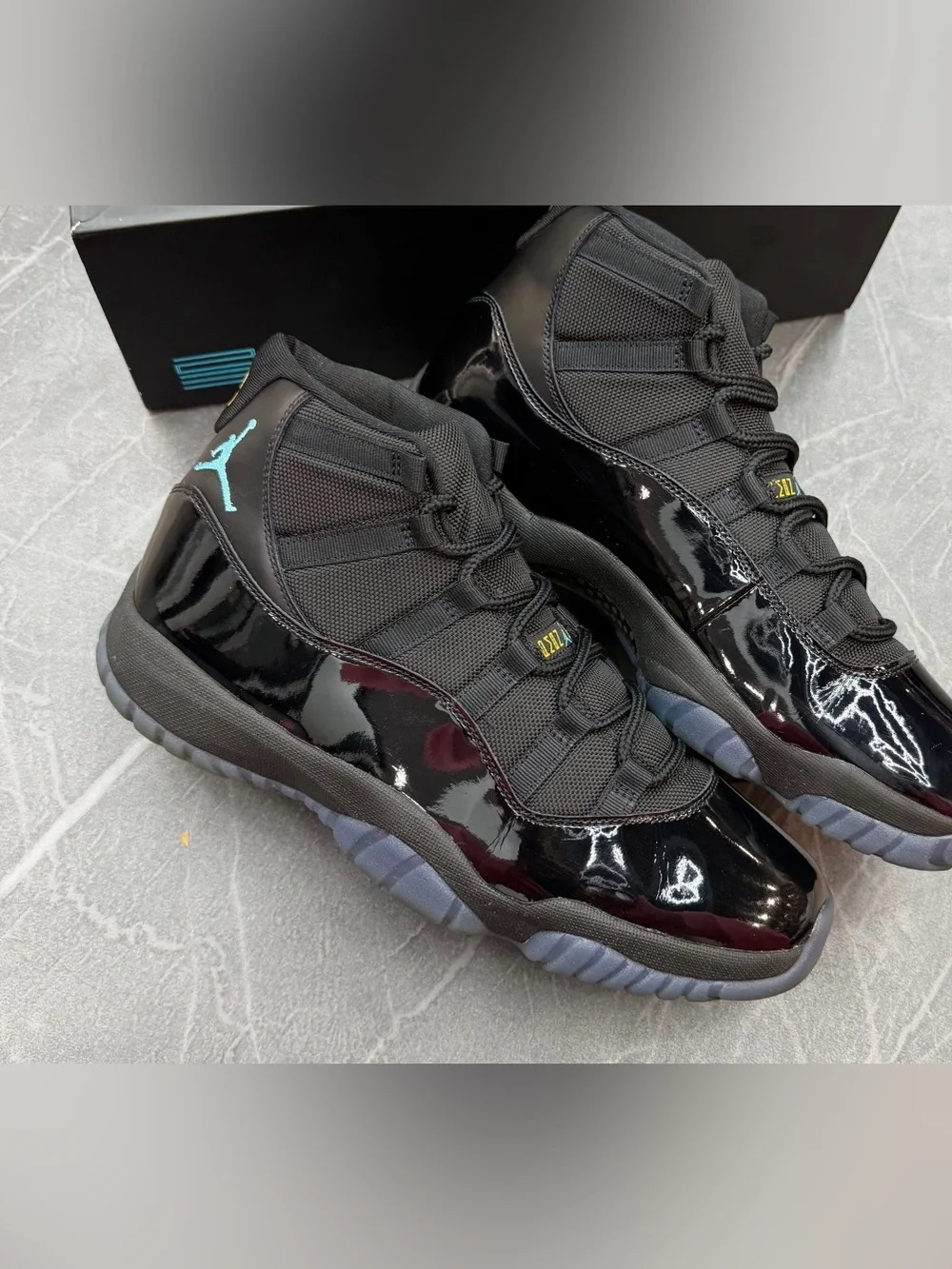 Air Jordan 11 Retro 'Gamma Blue' - Black Patent Leather Sneakers